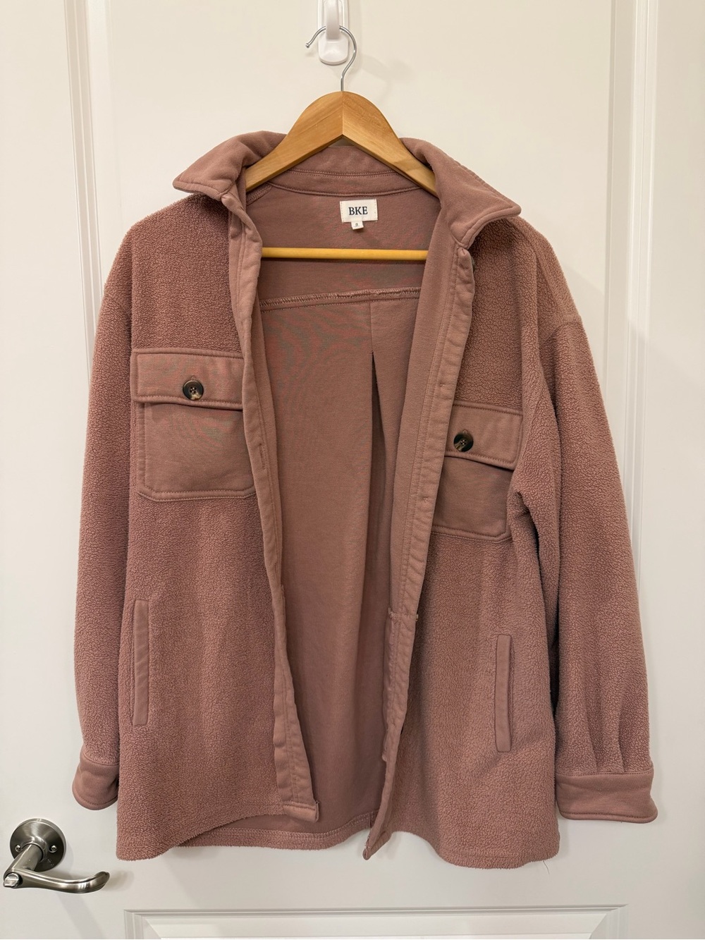 BKE Teddy Fleece Hooded Jacket in Mauve Size Small